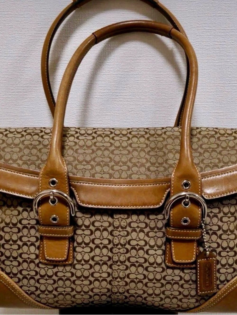 Coach F04J-7080 Beige Brown Signature Mini SoHo Flag Satchel Handbag